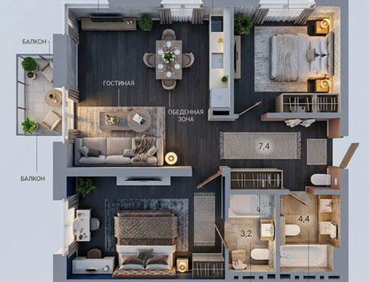 3-к. квартира, 69,5&nbsp;м²