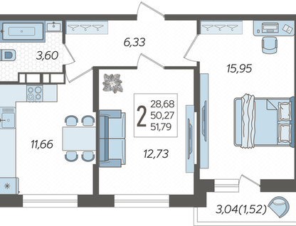 2-к. квартира, 51,8&nbsp;м²