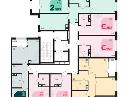 2-к. квартира, 61&nbsp;м²