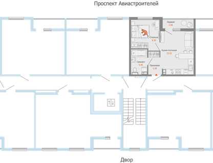2-к. квартира, 34&nbsp;м²