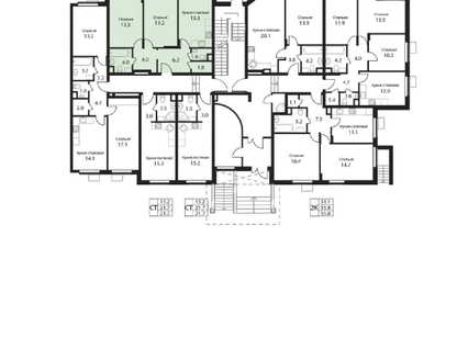 2-к. квартира, 57,4&nbsp;м²