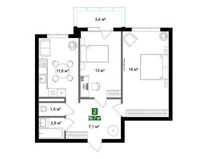 2-к. квартира, 49,9&nbsp;м²