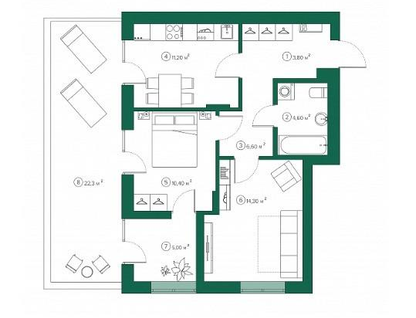 2-к. квартира, 60,1&nbsp;м²