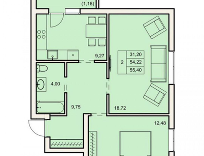 2-к. квартира, 55,4&nbsp;м²