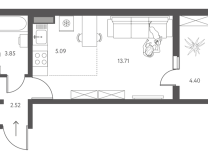 Студия, 27,4 м²