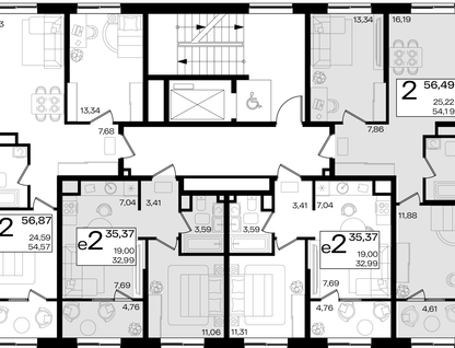 2-к. квартира, 56&nbsp;м²
