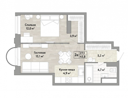 2-к. квартира, 46,1&nbsp;м²