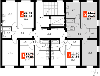 2-к. квартира, 54&nbsp;м²