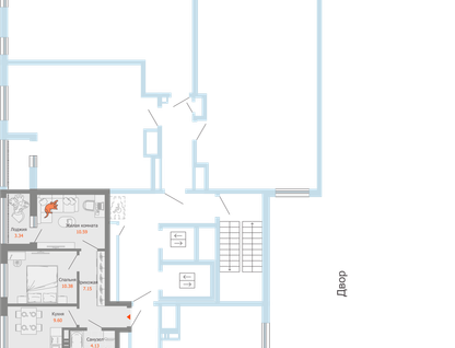 2-к. квартира, 44&nbsp;м²