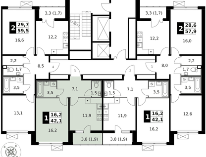 1-к. квартира, 42&nbsp;м²
