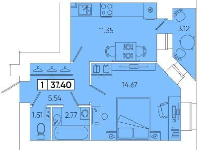 1-к. квартира, 35,5&nbsp;м²