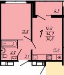 1-к. квартира, 36,9&nbsp;м²