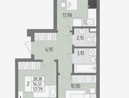 2-к. квартира, 57,4&nbsp;м²