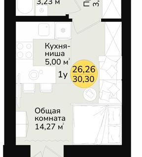 Студия, 29,5&nbsp;м²