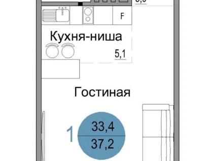 1-к. квартира, 48,5&nbsp;м²