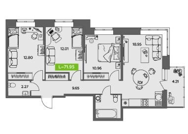 3-к. квартира, 72&nbsp;м²
