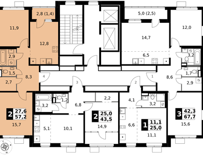 2-к. квартира, 57&nbsp;м²