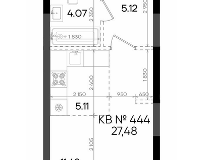 Студия, 27,5 м²