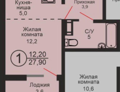 Студия, 27,9&nbsp;м²