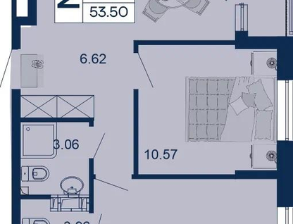 2-к. квартира, 53,5&nbsp;м²