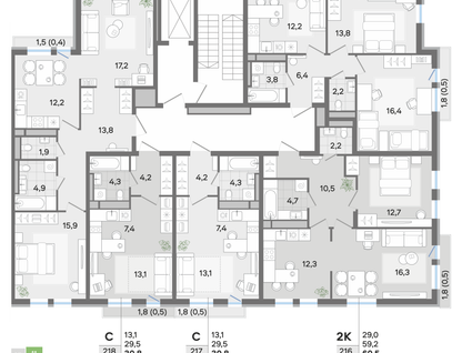 2-к. квартира, 55&nbsp;м²
