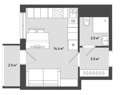 Студия, 22&nbsp;м²