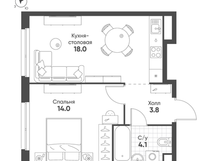 2-к. квартира, 39,7&nbsp;м²