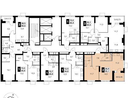 2-к. квартира, 55&nbsp;м²