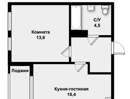 1-к. квартира, 41,7&nbsp;м²
