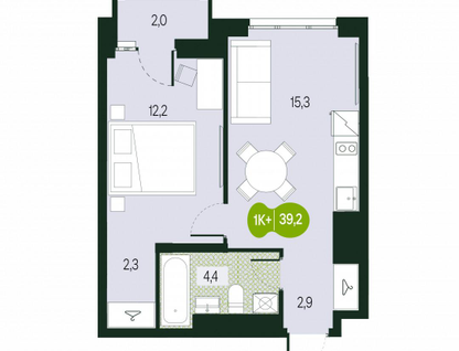 2-к. квартира, 39,2&nbsp;м²