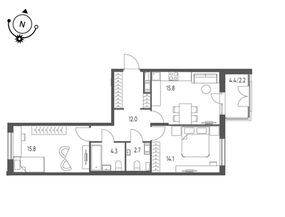 2-к. квартира, 66,9&nbsp;м²