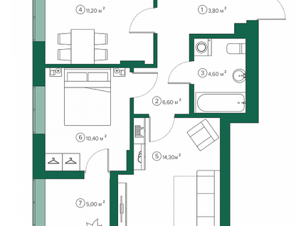 2-к. квартира, 53,4&nbsp;м²