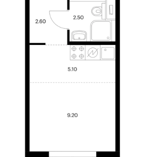 Студия, 19,4&nbsp;м²
