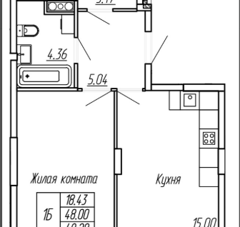 1-к. квартира, 49,3&nbsp;м²