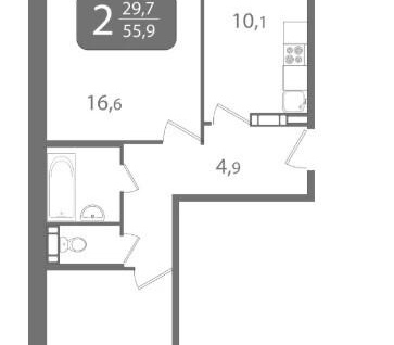 2-к. квартира, 56&nbsp;м²