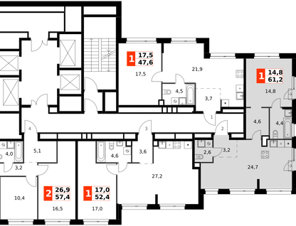 2-к. квартира, 61 м²