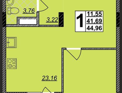 1-к. квартира, 45&nbsp;м²