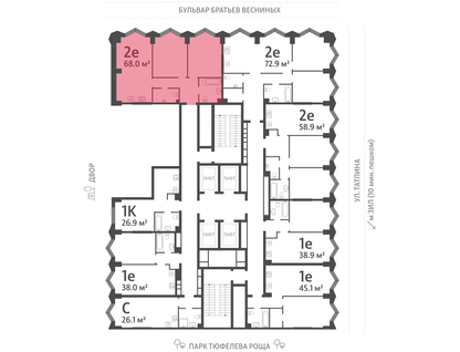 2-к. квартира, 68 м²