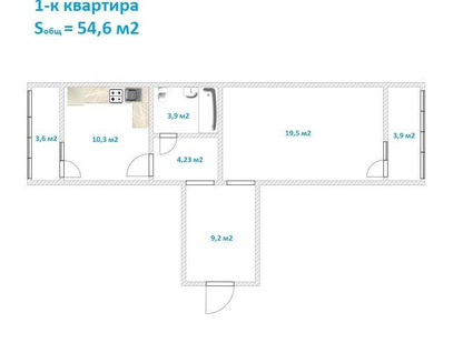 1-к. квартира, 47,6 м²