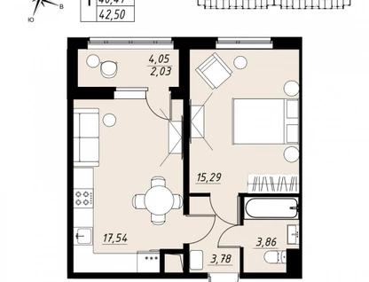 1-к. квартира, 39,8&nbsp;м²
