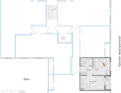 2-к. квартира, 41&nbsp;м²