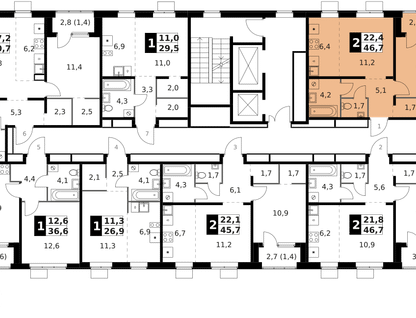 2-к. квартира, 46&nbsp;м²