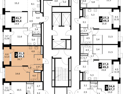 2-к. квартира, 49 м²