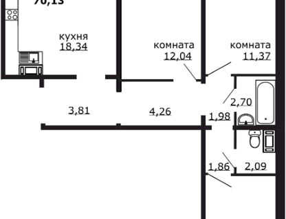 4-к. квартира, 70,1&nbsp;м²