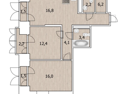 2-к. квартира, 61,4 м²