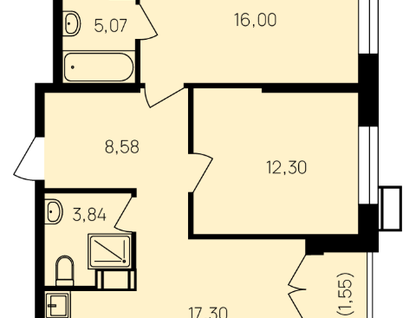 2-к. квартира, 65,9 м²