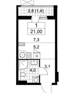 Студия, 21&nbsp;м²