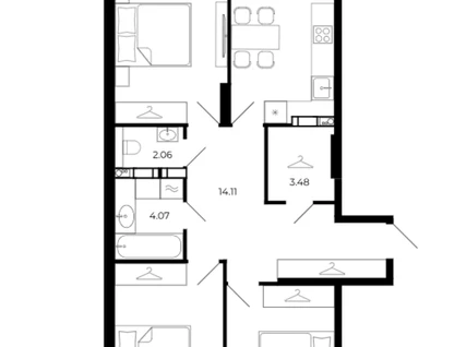 3-к. квартира, 85&nbsp;м²