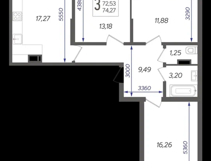 3-к. квартира, 74,3&nbsp;м²