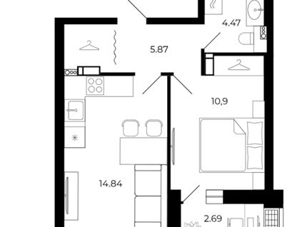 1-к. квартира, 39&nbsp;м²